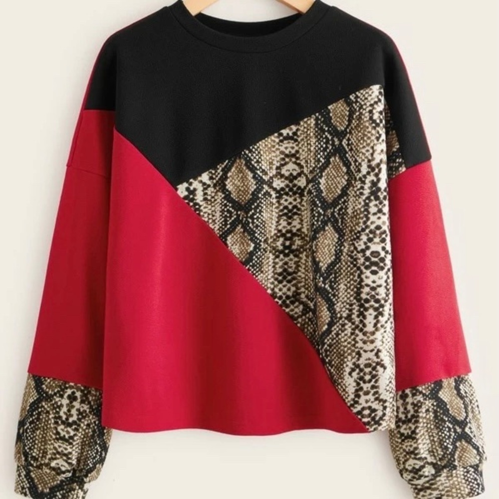 NEW Maroon and snakeskin panel shirt